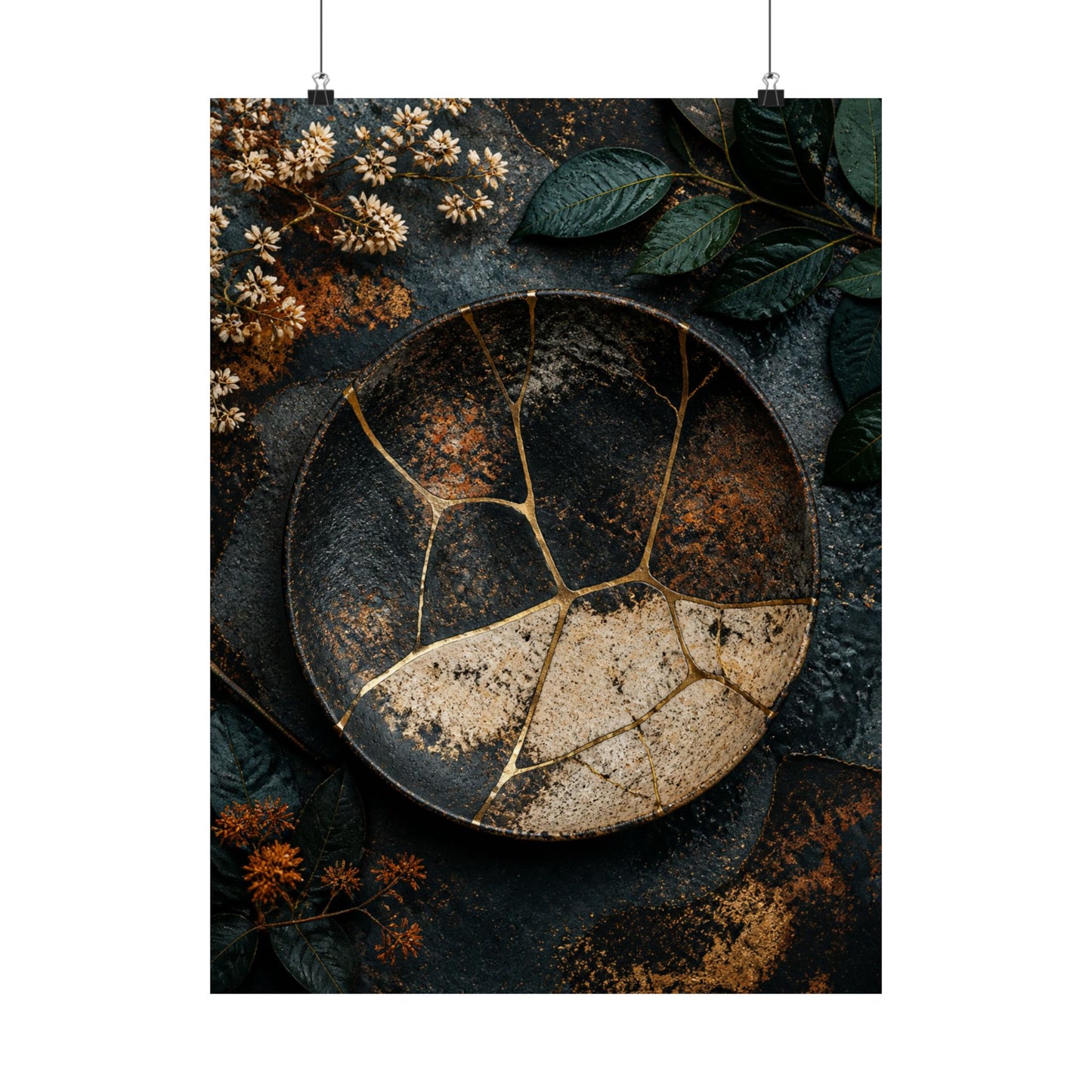 Kintsugi Rust Patina in Dawn | Gold Repair Wall Art Print