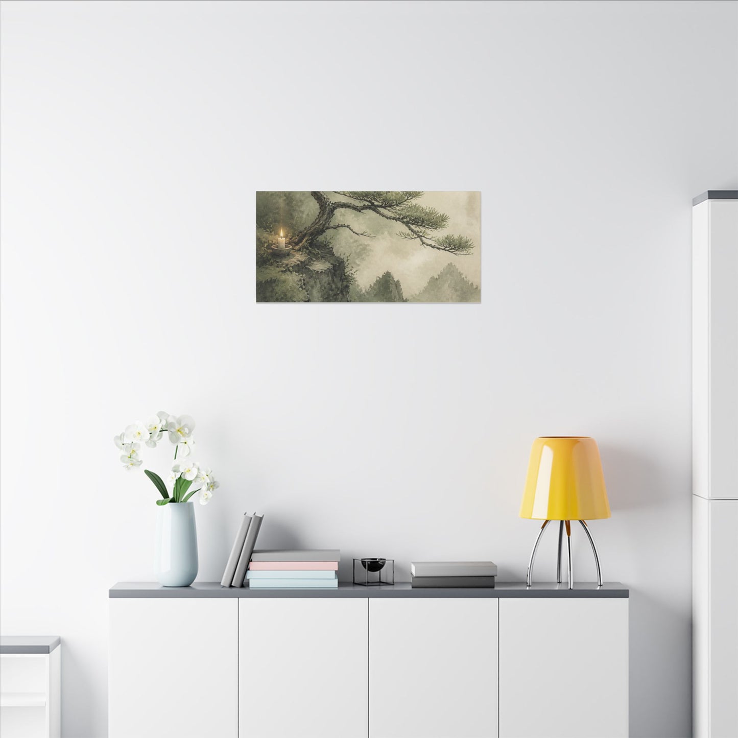 Candlelight Pine Tree Canvas Art - Japandi Kanso