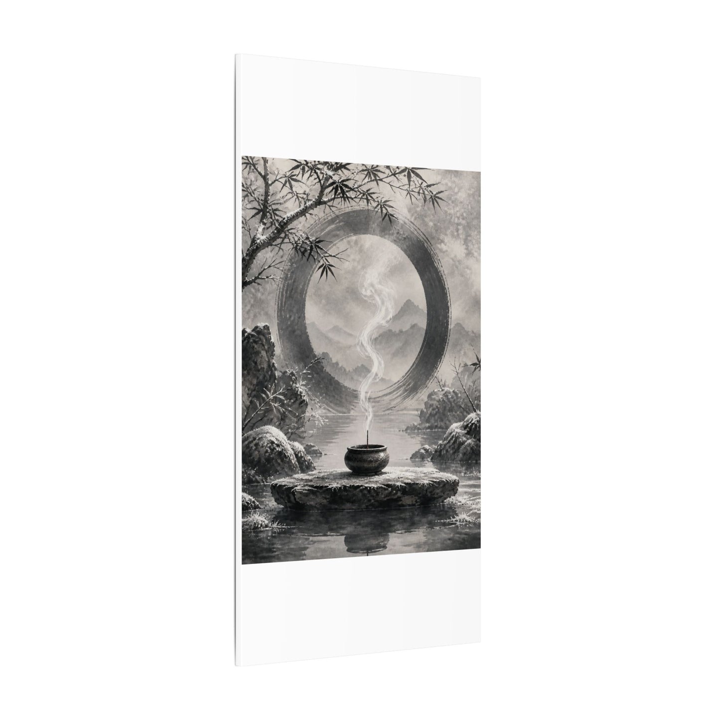 Incense Smoke Canvas Art | Winter Zen Sumi E Art