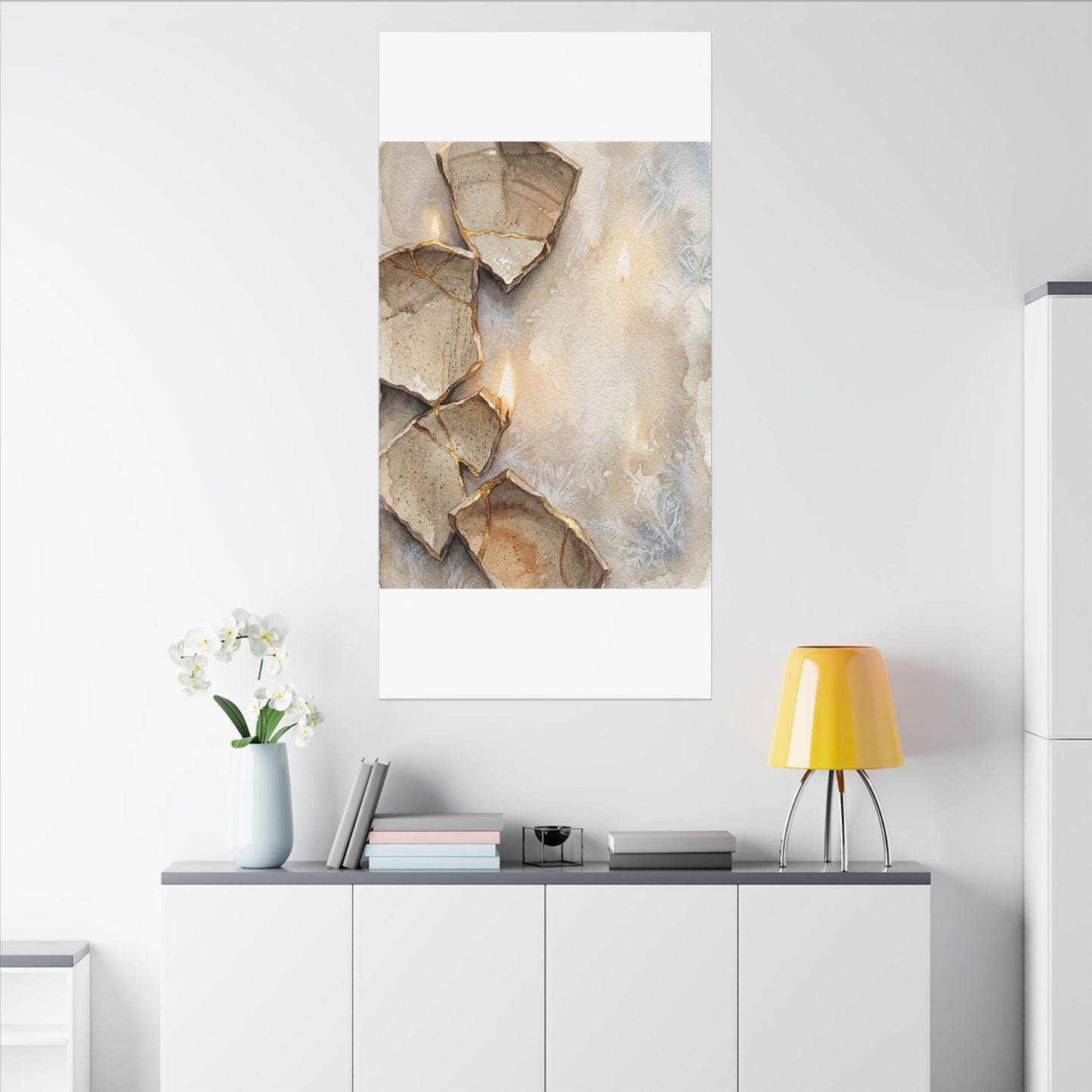 Broken Pottery Winter Canvas Art | Japandi Warm Design
