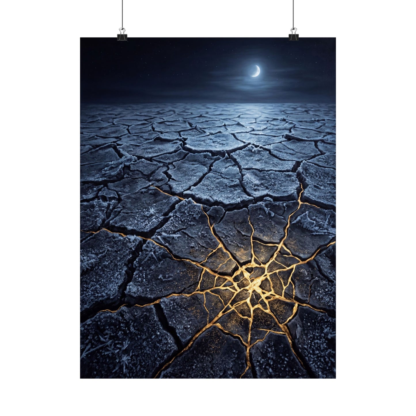 Artful Cracked Earth Wall Art Print - Gold Vein Kintsugi