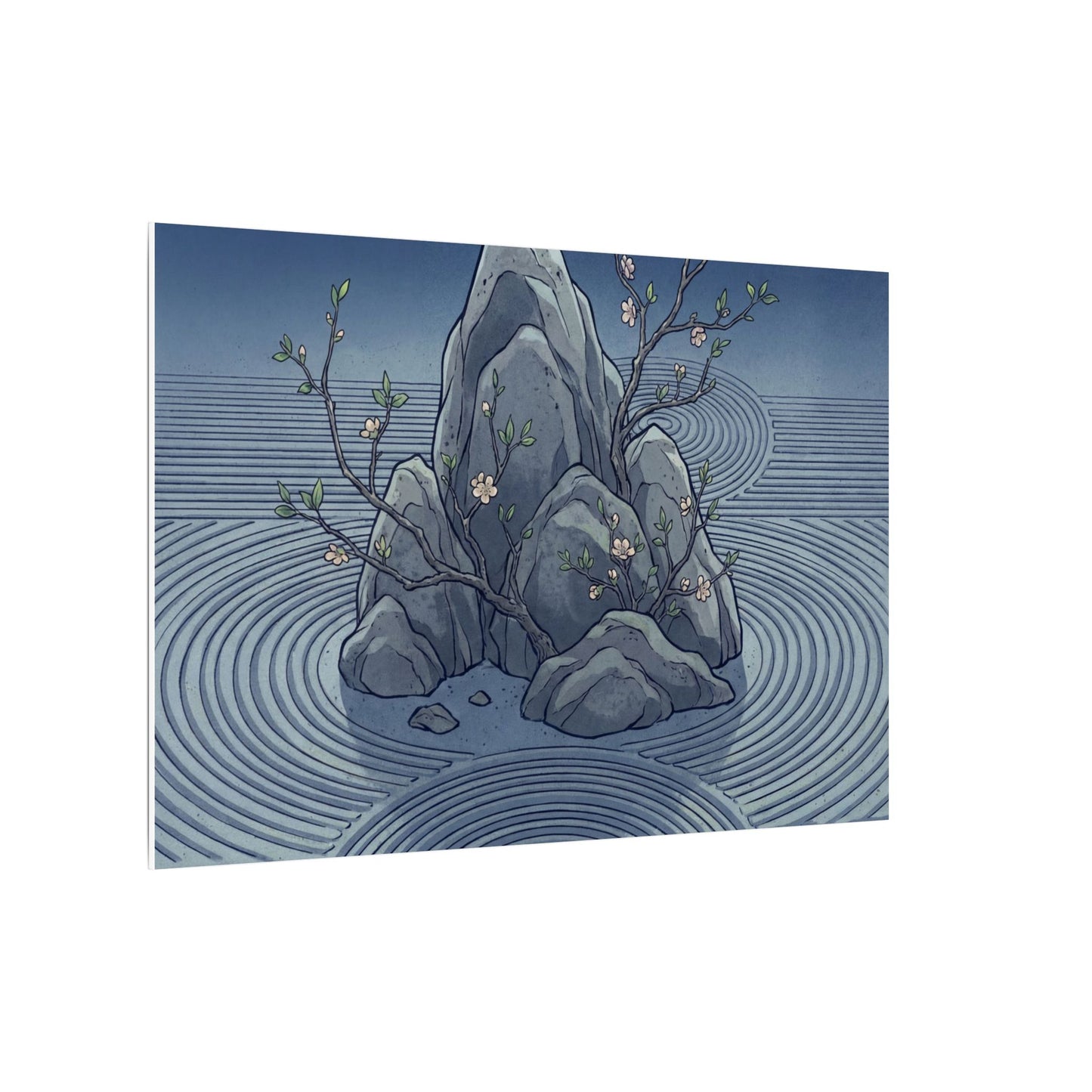 Spring Rock Garden Ukiyo E Inspired Canvas Art | Tranquil Decor