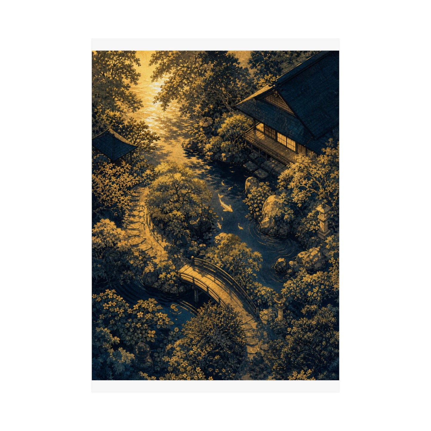 Moonlit Garden Ukiyo E Inspired Wall Art Print | Calm Zen Art