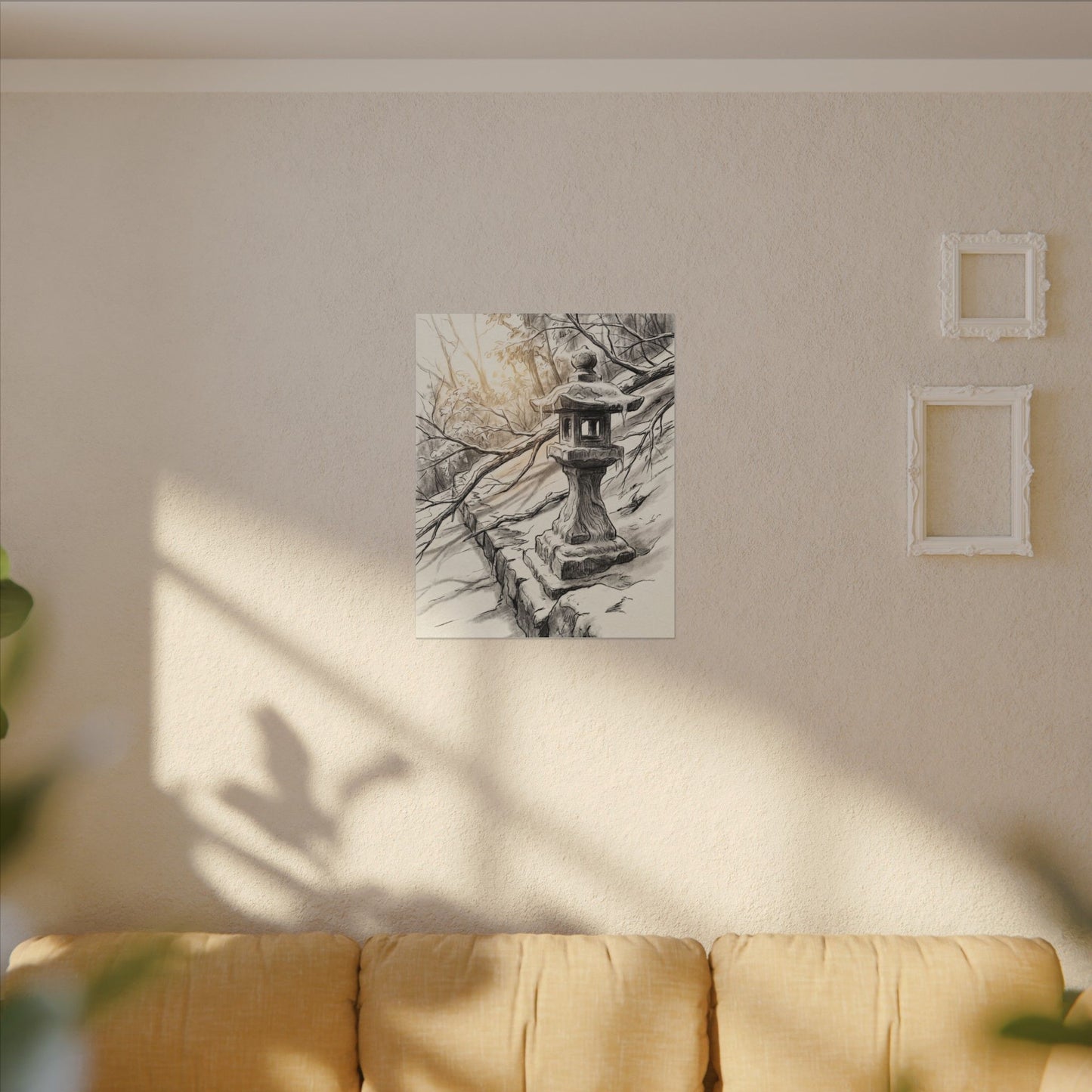 Golden Hour Stone Lantern Canvas Art - Japandi Kanso