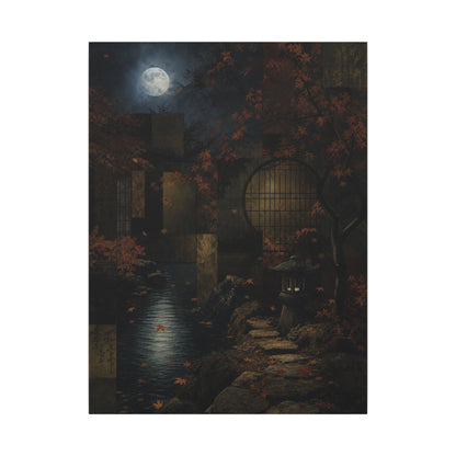 Moonlight Moonlit Garden Canvas Art - Dark Japandi Shibui