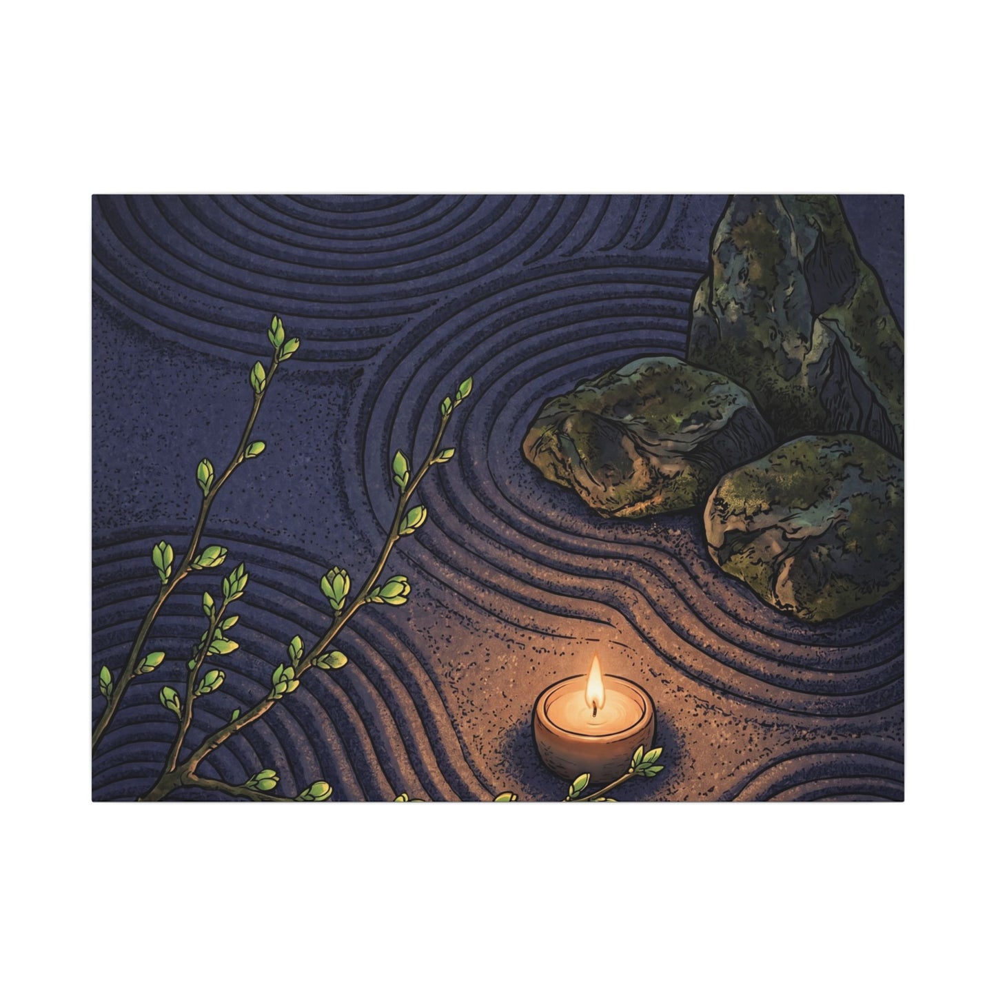 Mono No Aware Rock Garden Canvas Art - Zen Ukiyo E Inspired