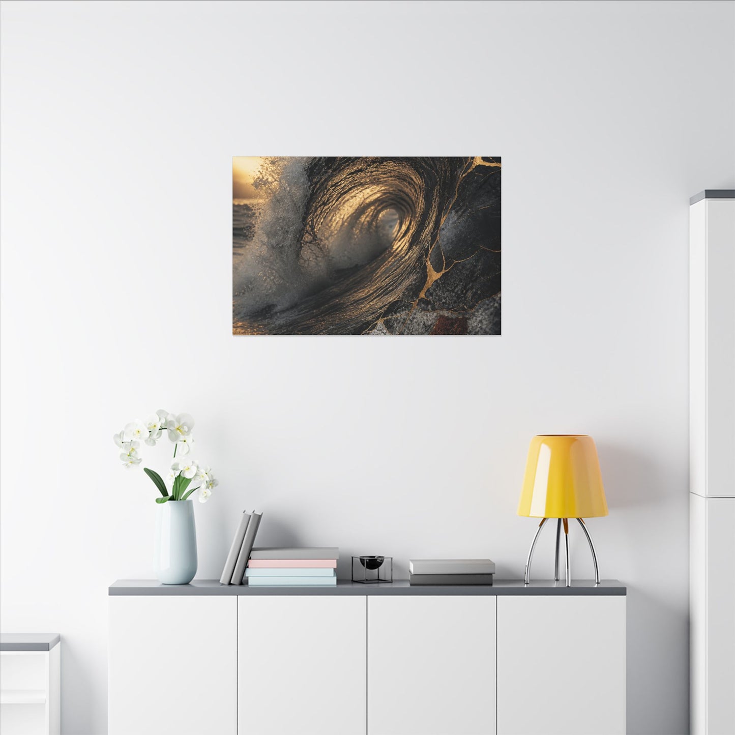 Kanso Ocean Wave Canvas Art - Kintsugi Gold Vein