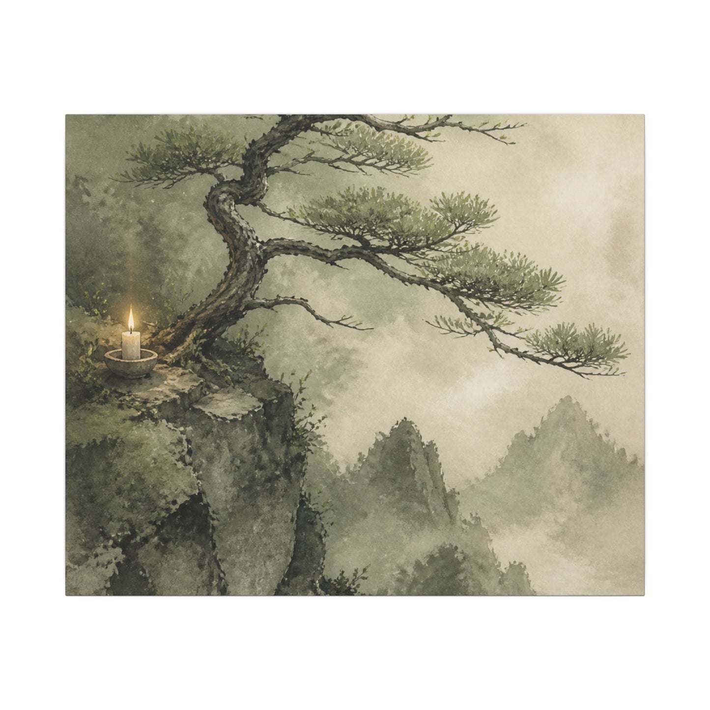 Candlelight Pine Tree Canvas Art - Japandi Kanso