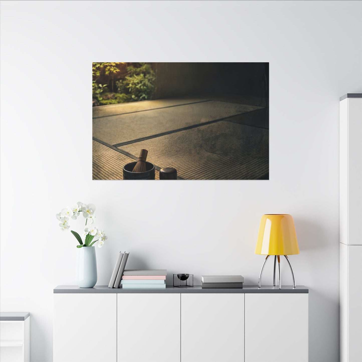 Dark Japandi Tea Ceremony in Golden Hour | Dark Texture Canvas Art