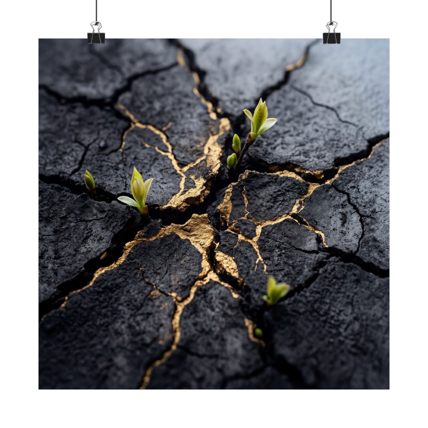 Spring Cracked Earth Charcoal Ink Wall Art Print | Moody Decor