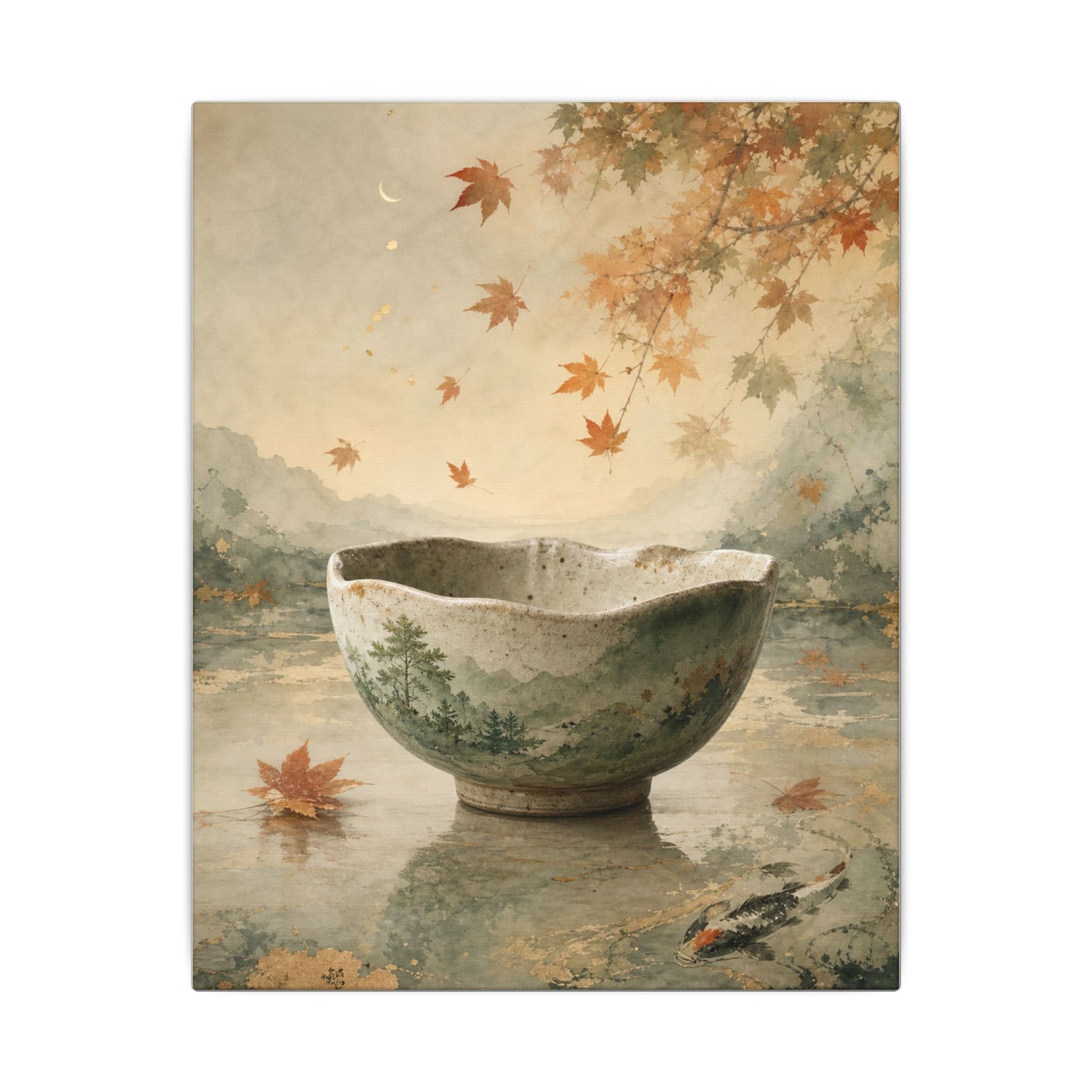 Autumn Ceramic Bowl Watercolor Canvas Art | Cozy Decor