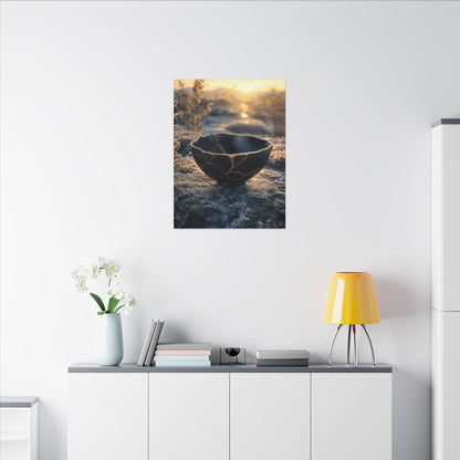 Ceramic Bowl Canvas Art | Winter Kintsugi Gold Repair Art