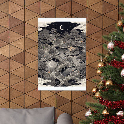 Summer Moonlit Garden Ukiyo E Inspired Wall Art Print | Serene Decor
