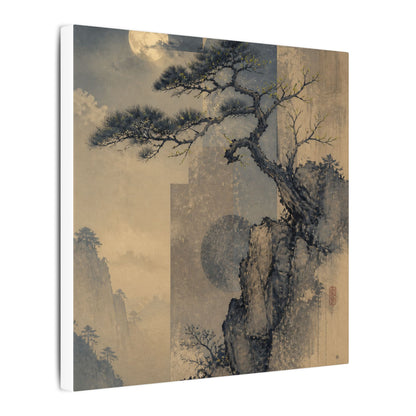 Japandi Pine Tree in Moonlight | Japanese Pattern Canvas Art