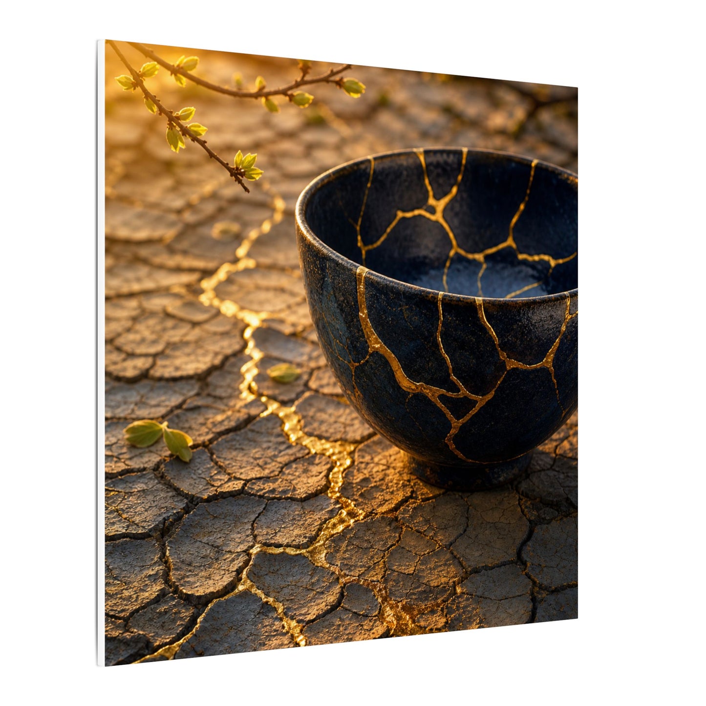 Golden Hour Cracked Earth Canvas Art - Kintsugi Fukinsei