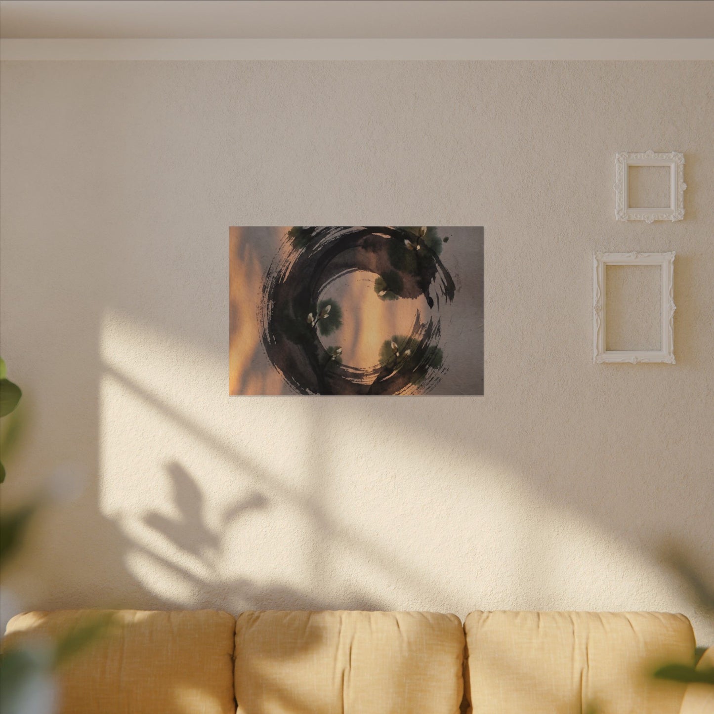 Ink Brushstroke Spring Canvas Art | Dark Japandi Bold Design