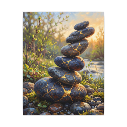 Spring River Stones Gold Repair Canvas Art | Healing Decor