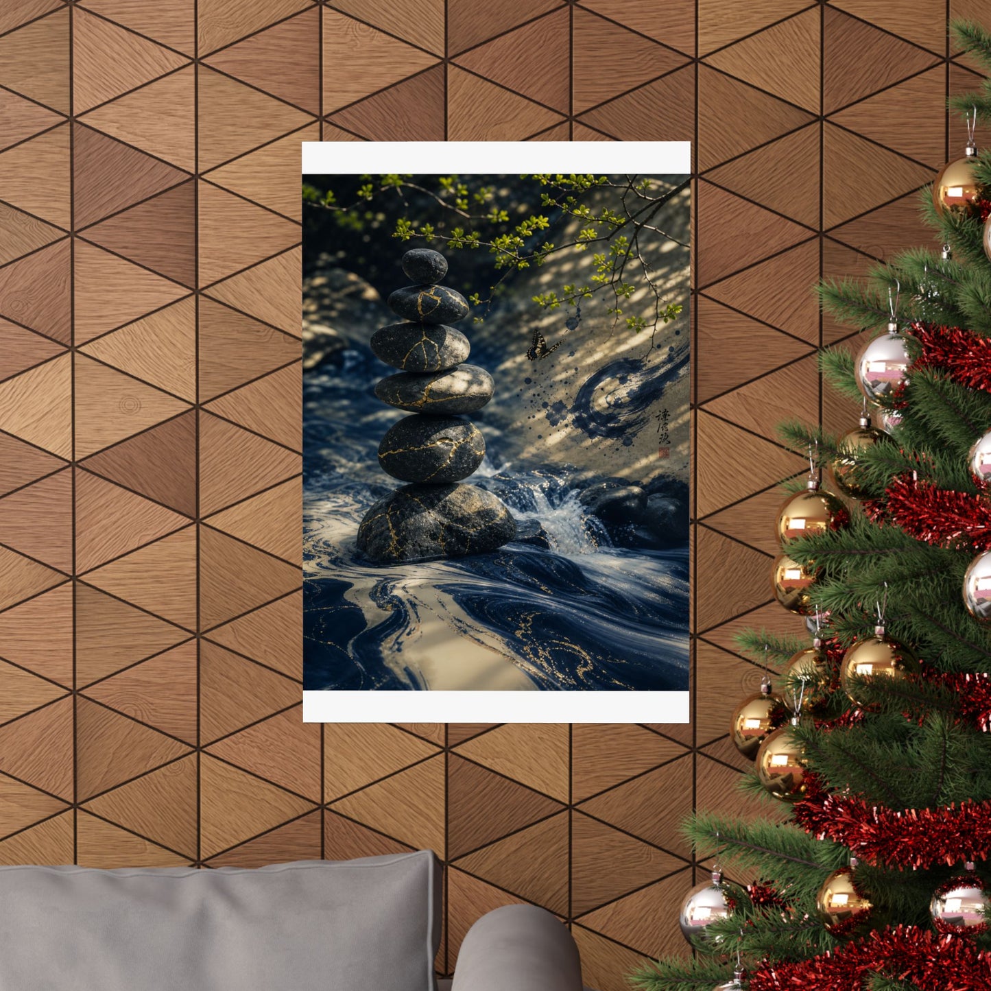 River Stones Wall Art Print | Spring Kintsugi Broken Beauty Art