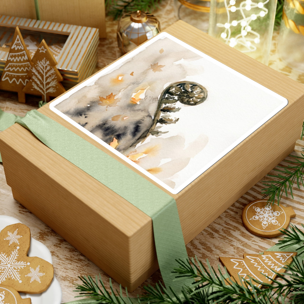 Fern Unfurling Sticker | Autumn Japandi Watercolor Art Art Print