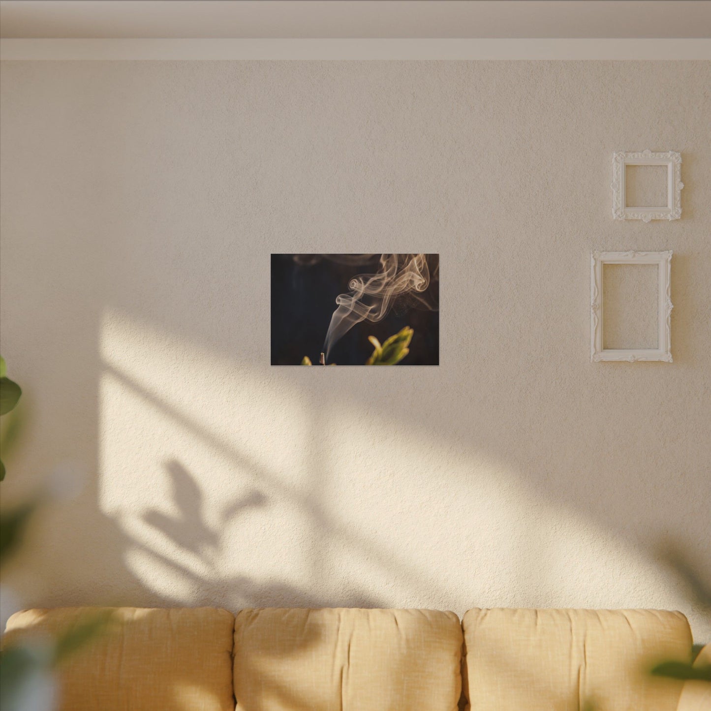 Incense Smoke Spring Canvas Art | Dark Japandi Atmospheric Design
