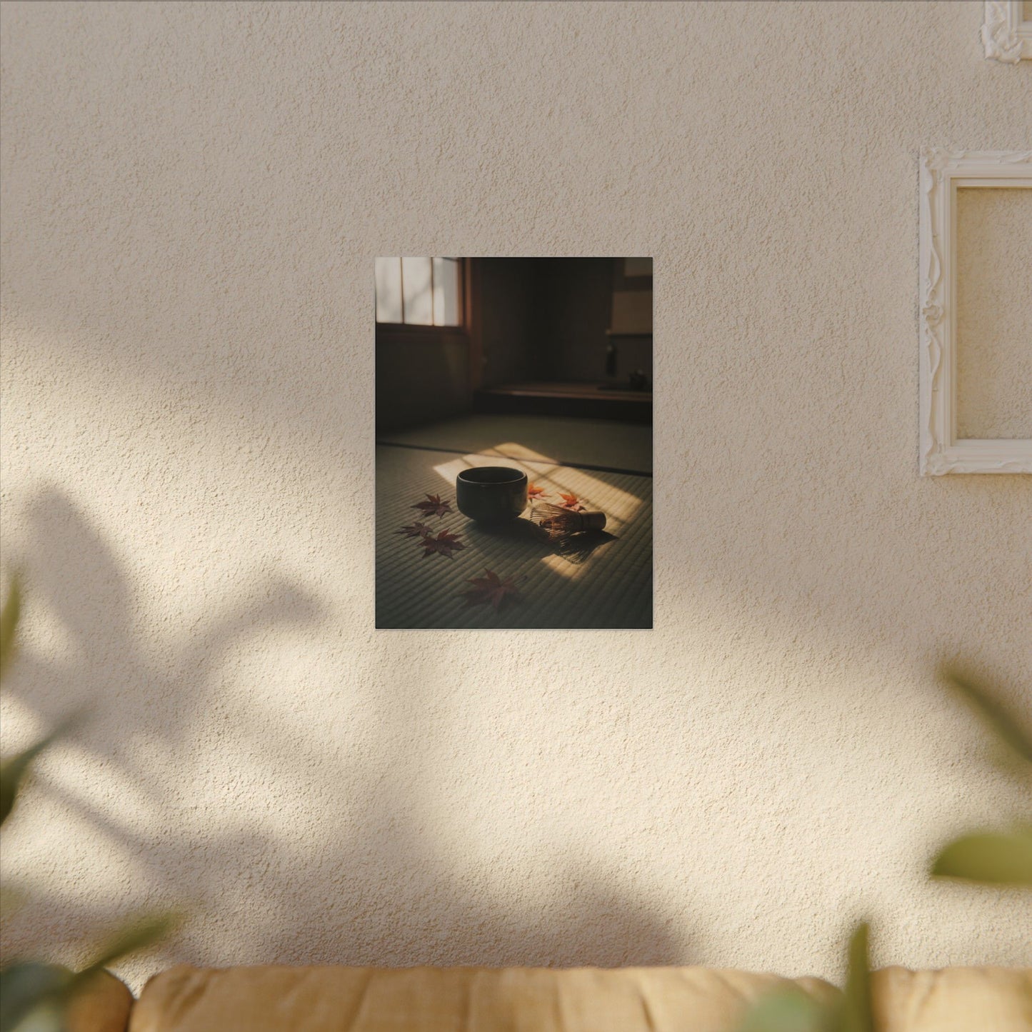 Dark Japandi Tea Ceremony in Golden Hour | Moody Minimal Canvas Art