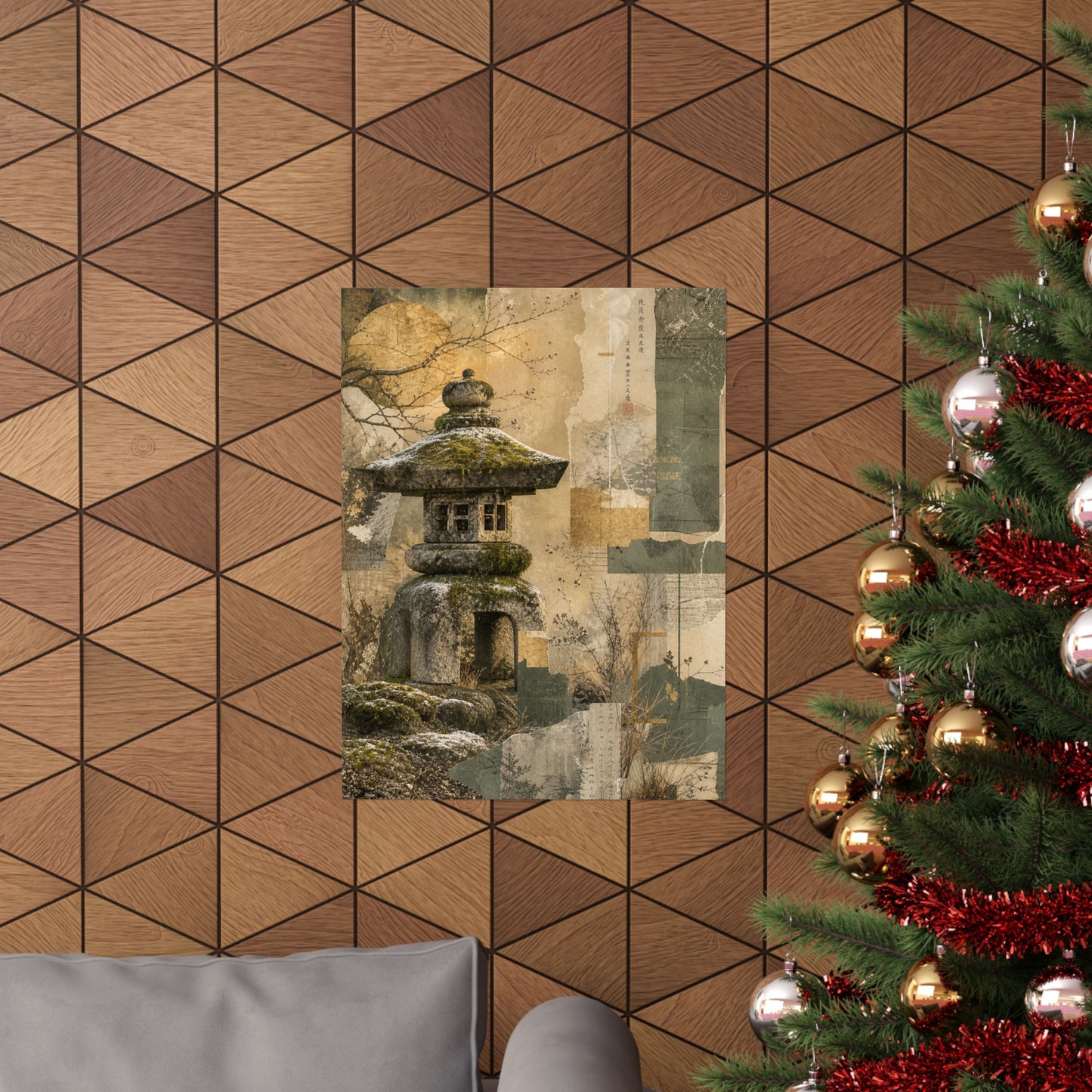 Shibui Stone Lantern Wall Art Print - Japandi Texture