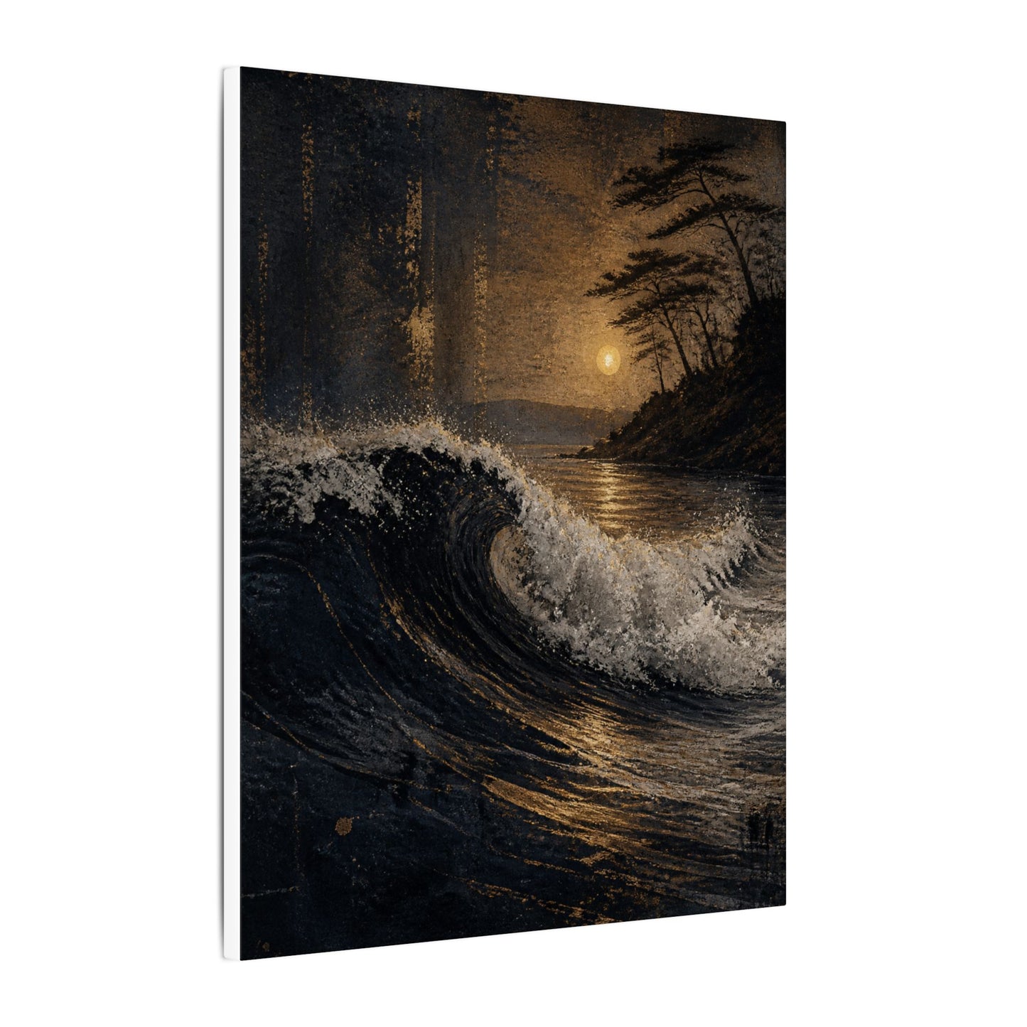 Ocean Wave Dark Texture Canvas Art | Bold Dark Japandi Art
