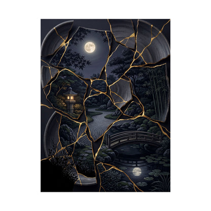 Summer Moonlit Garden Gold Repair Wall Art Print | Philosophical Decor