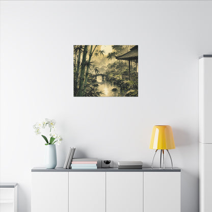 Moonlit Garden Sumi E Canvas Art | Calm Zen Art