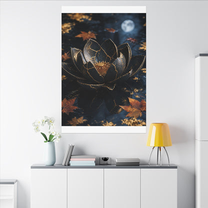 Moonlight Lotus Flower Canvas Art - Kintsugi Fukinsei