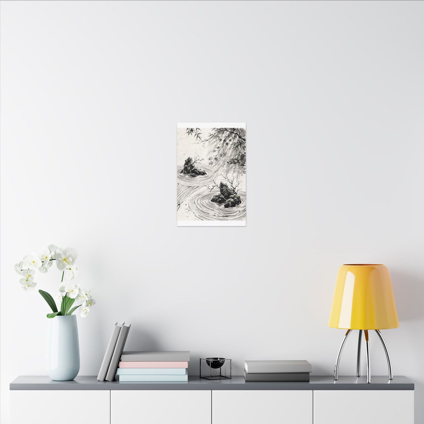 Rock Garden Canvas Art | Winter Zen Sumi E Art