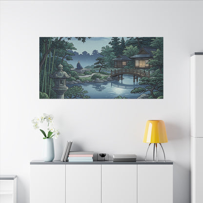 Summer Moonlit Garden Ukiyo E Inspired Canvas Art | Serene Decor