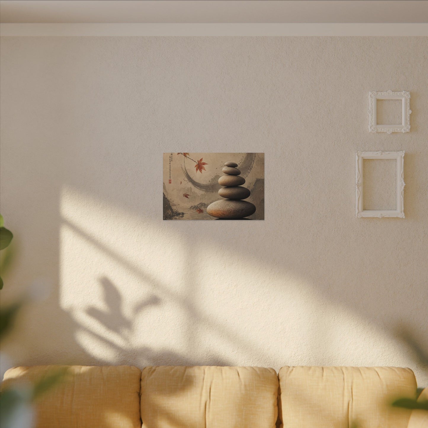 Japandi River Stones in Candlelight | Japanese Pattern Canvas Art