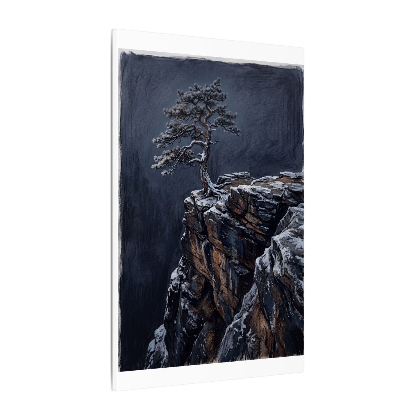 Dark Japandi Pine Tree in Dawn | Dark Texture Canvas Art