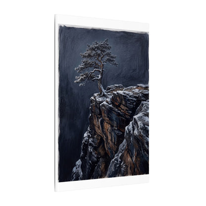 Dark Japandi Pine Tree in Dawn | Dark Texture Canvas Art