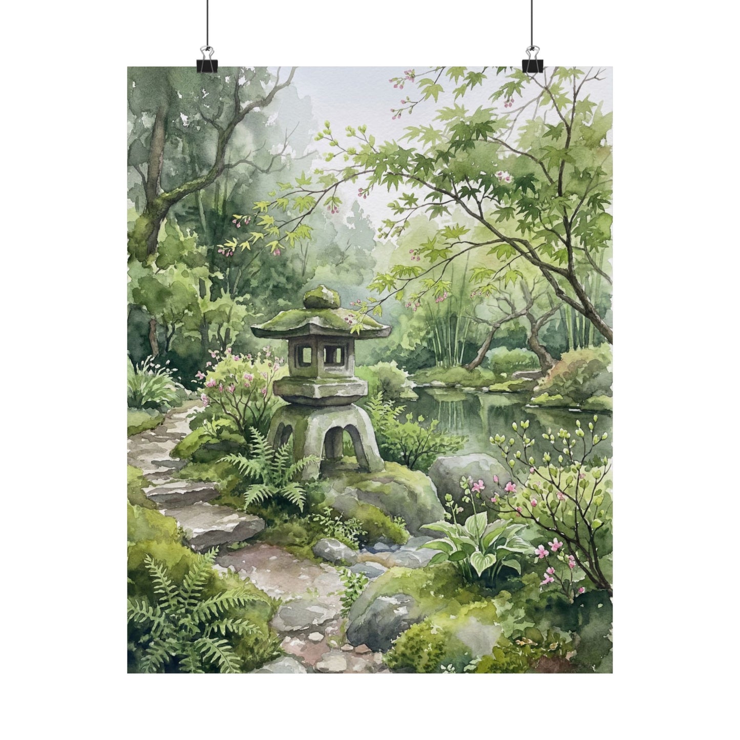 Stone Lantern Spring Wall Art Print | Japandi Elegant Design Art Print