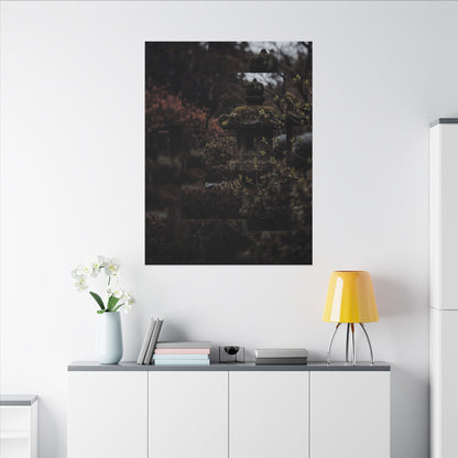 Stone Lantern Spring Canvas Art | Dark Japandi Bold Design