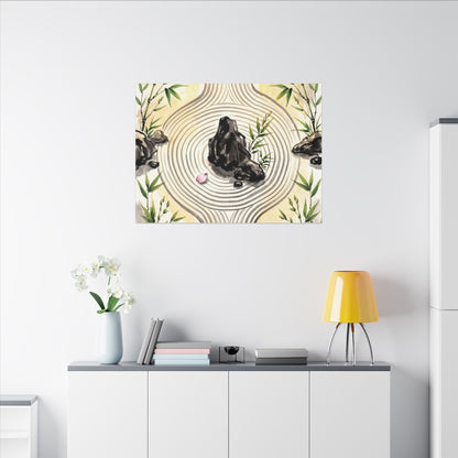 Zen Rock Garden in Golden Hour | Sumi E Canvas Art