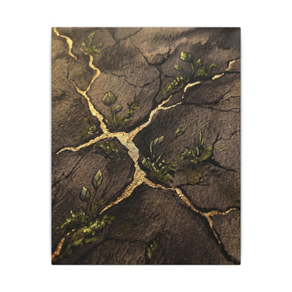 Spring Cracked Earth Charcoal Ink Canvas Art | Luxurious Decor