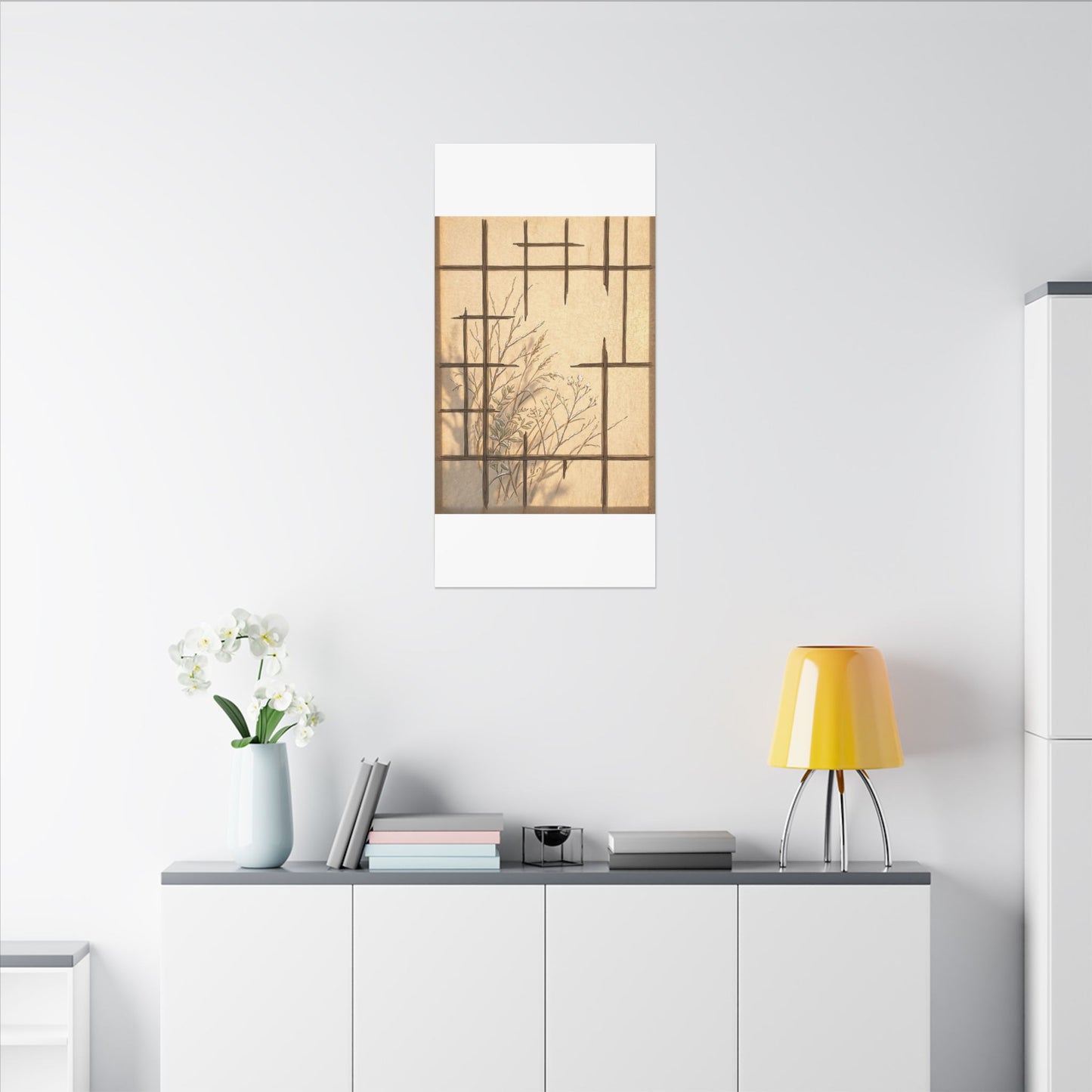 Shoji Screen Canvas Art | Winter Japandi Minimal Line Art