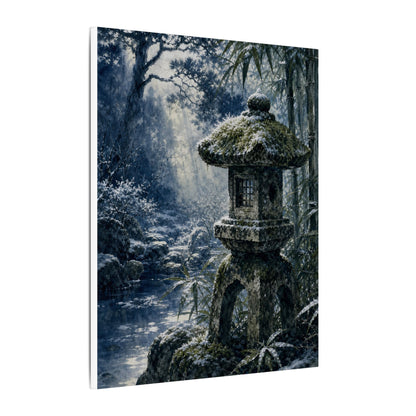 Zen Stone Lantern in Dappled | Sumi E Canvas Art