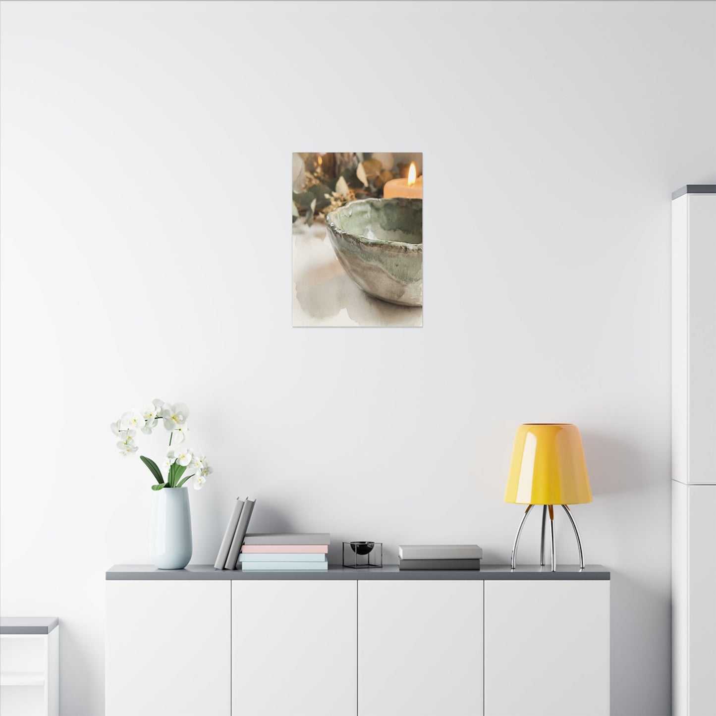 Ceramic Bowl Canvas Art | Summer Japandi Watercolor Art