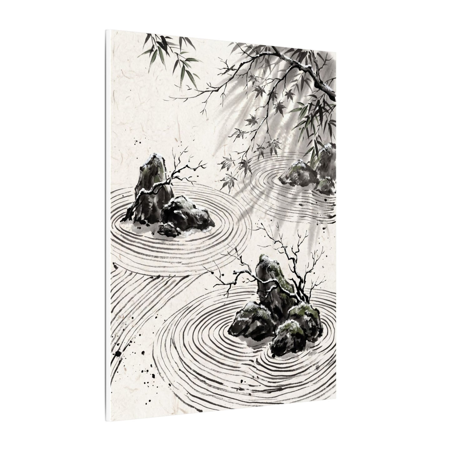 Rock Garden Canvas Art | Winter Zen Sumi E Art