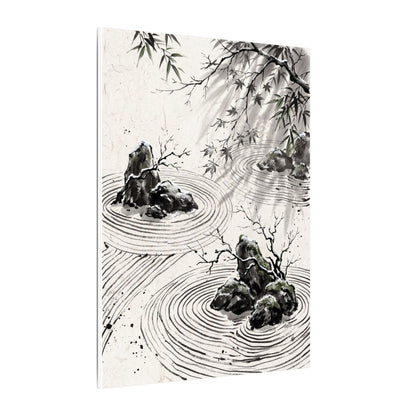 Rock Garden Canvas Art | Winter Zen Sumi E Art