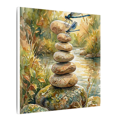 River Stones Summer Canvas Art | Japandi Cozy Design