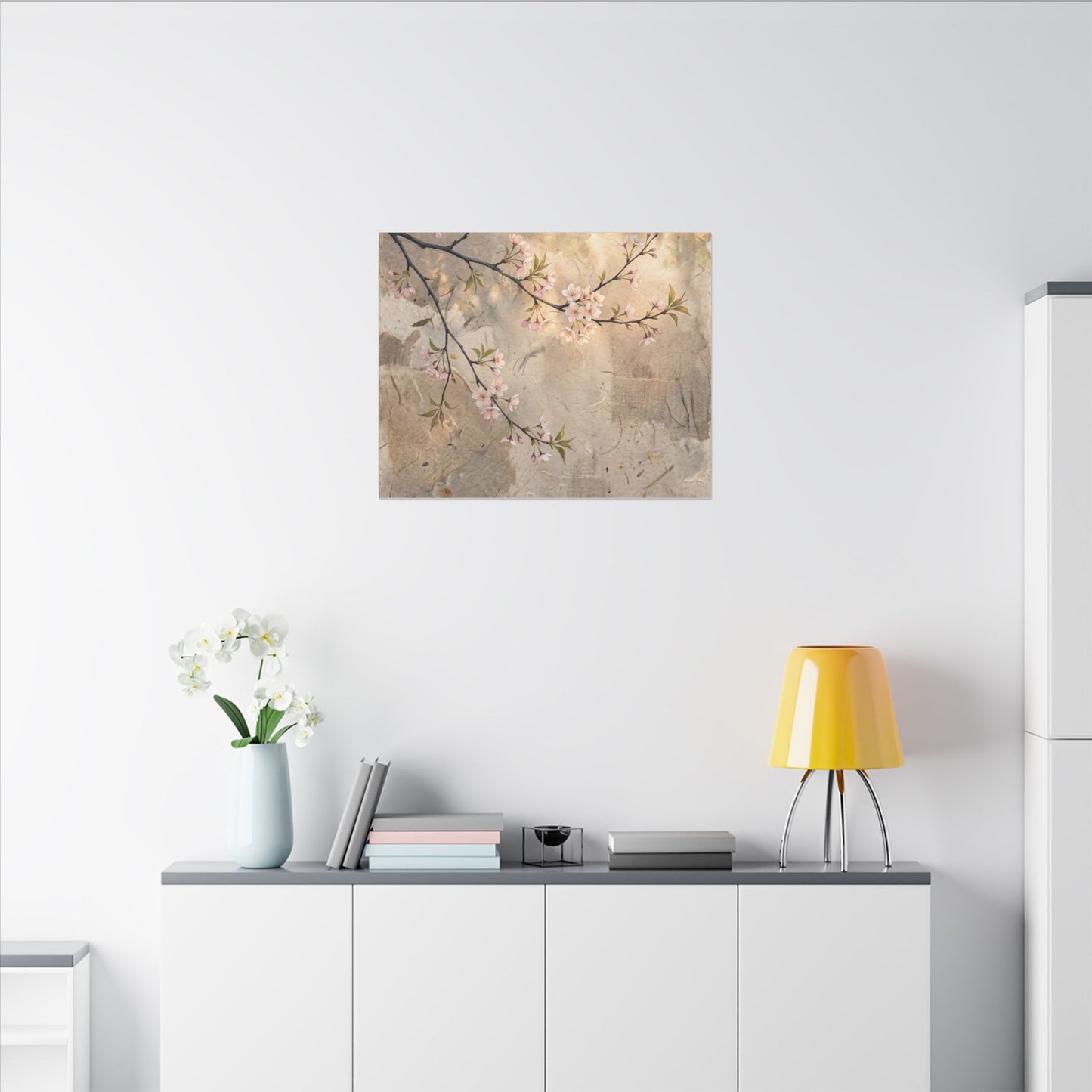Summer Cherry Blossom Texture Canvas Art | Neutral Decor
