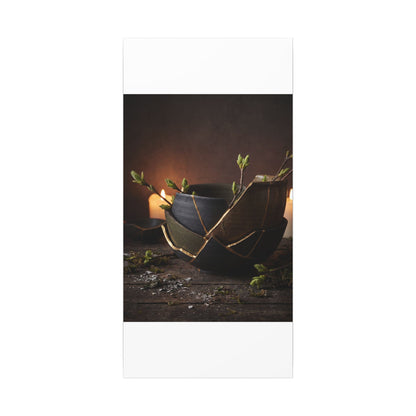 Broken Pottery Spring Canvas Art | Dark Japandi Luxurious Design