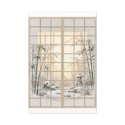 Winter Shoji Screen Sumi E Canvas Art | Tranquil Decor