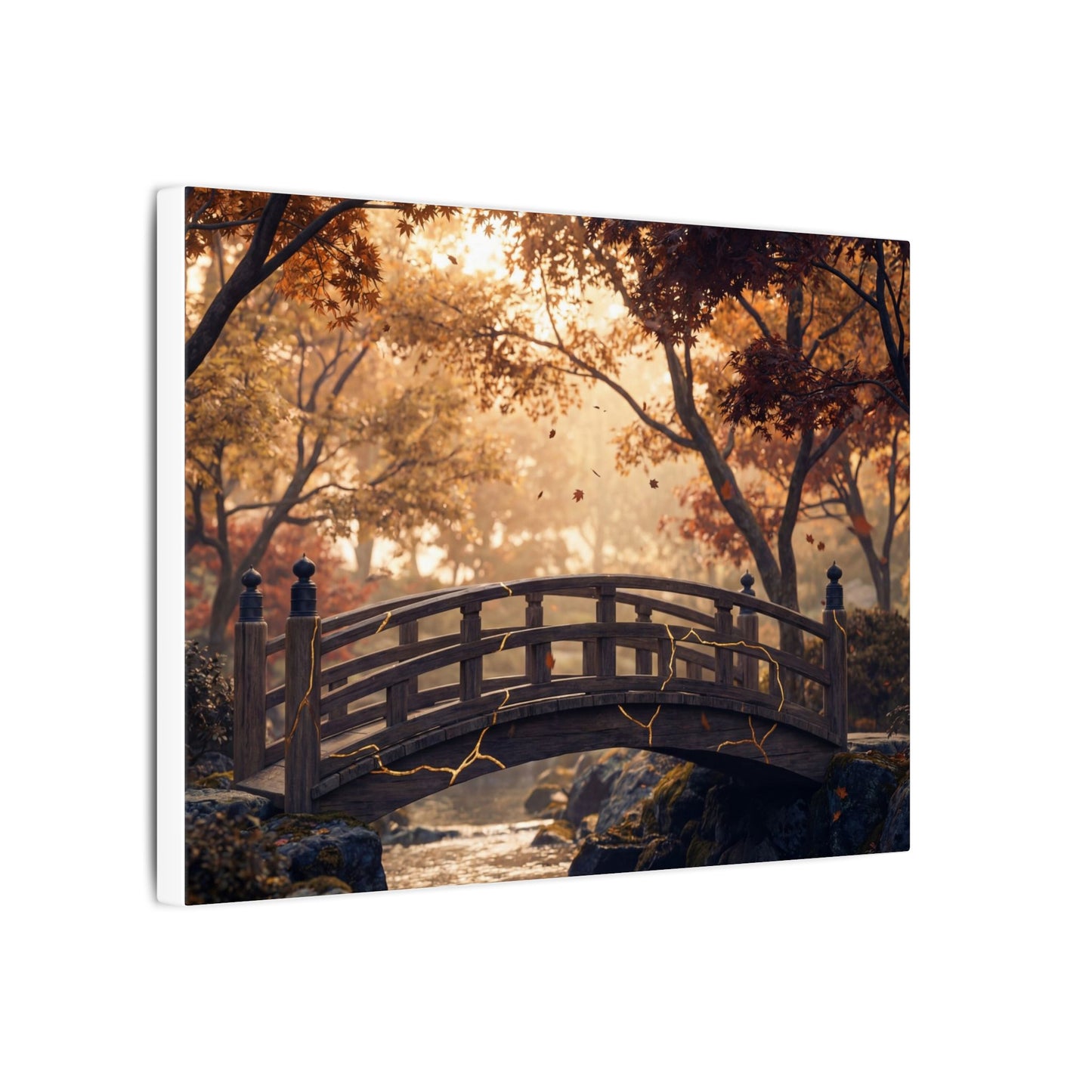 Autumn Wooden Bridge Gold Vein Canvas Art | Resilient Decor