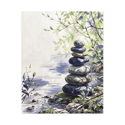 River Stones Sumi E Canvas Art | Serene Zen Art